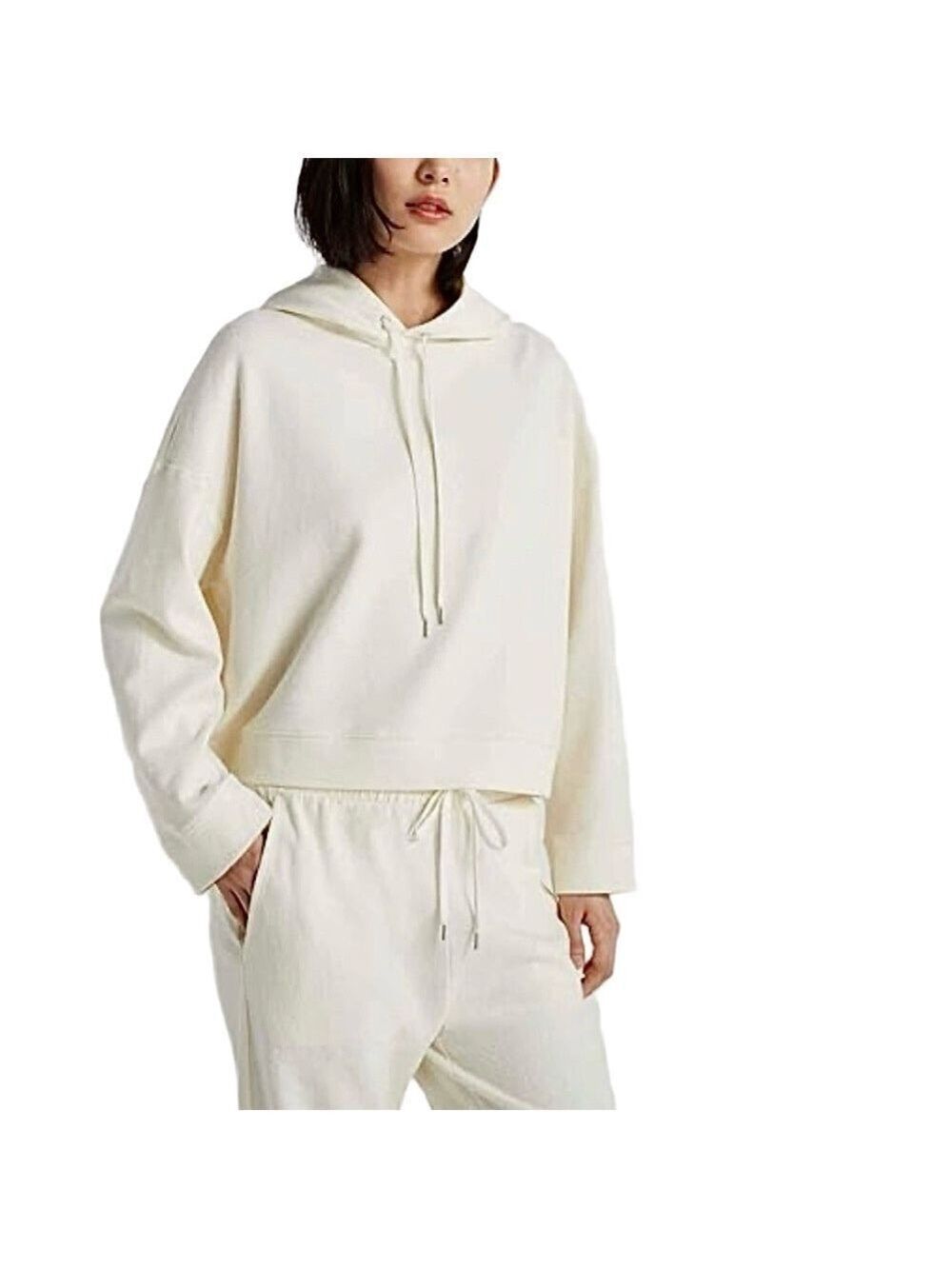 Club Monaco Ottoman Hoodie pure cotton cream cropped boxy oversized Knit Top XS
